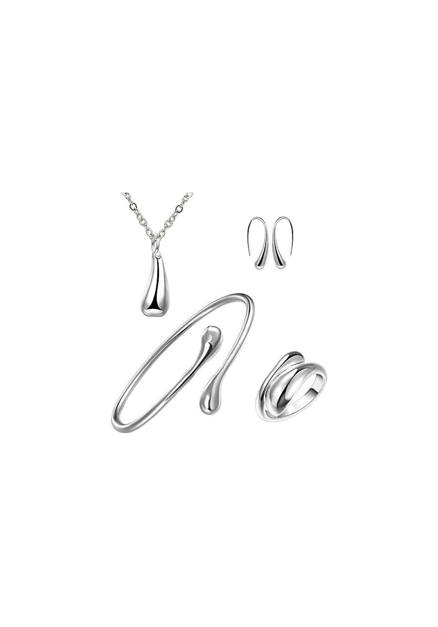 Womens 925 Sterling Silver Plated Teardrop Bracelet Ring Earrings Pendant Necklace 4pcs Set $9.21 Jewelry Sets