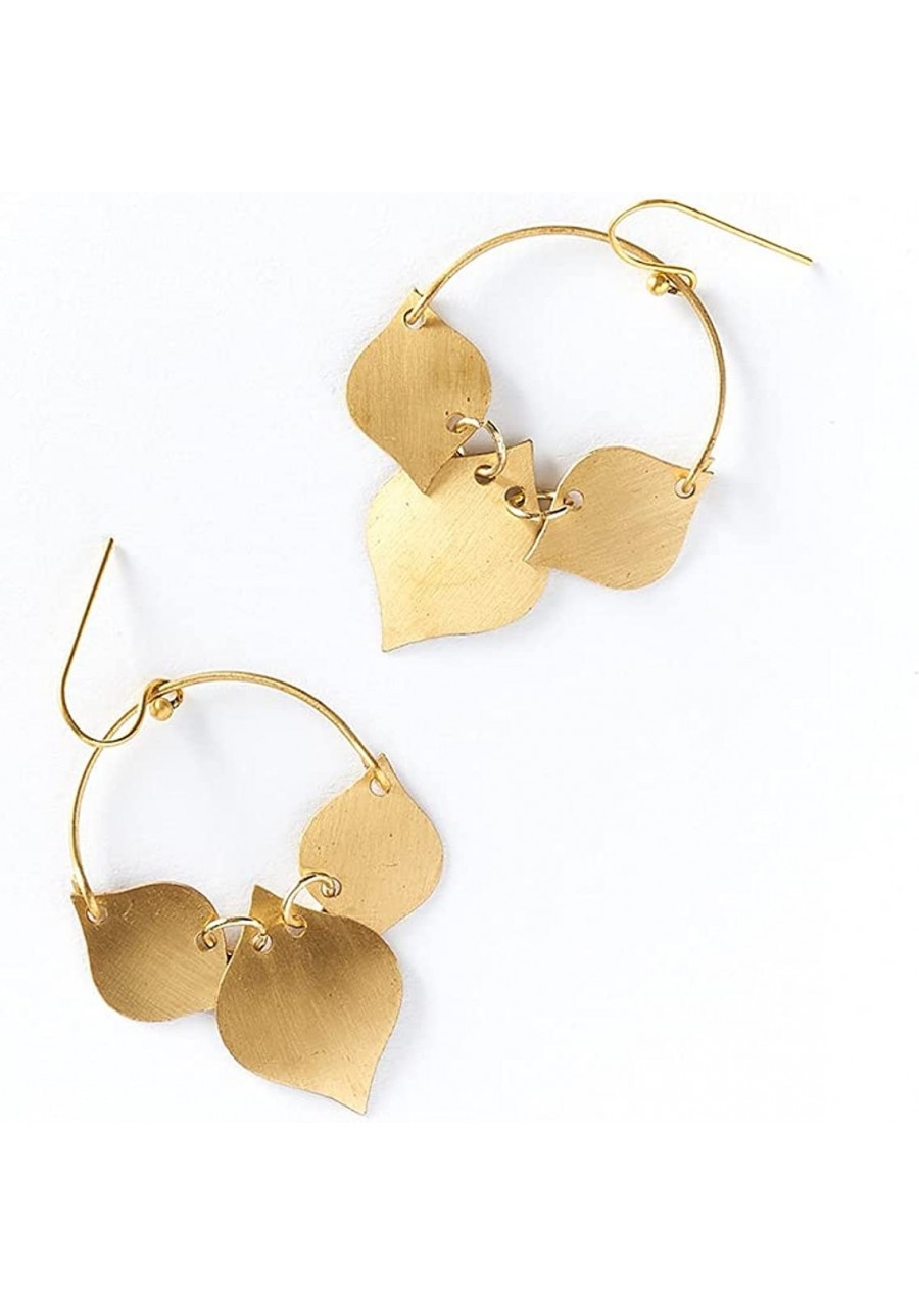 Handcrafted Gold Leaf Drop Earrings for Women Gold Leaf Charms on Hoop $34.00 Hoop