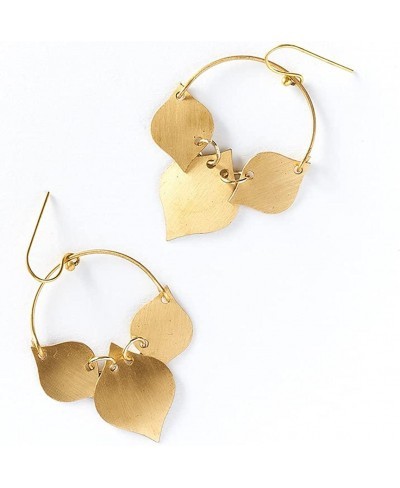 Handcrafted Gold Leaf Drop Earrings for Women Gold Leaf Charms on Hoop $34.00 Hoop