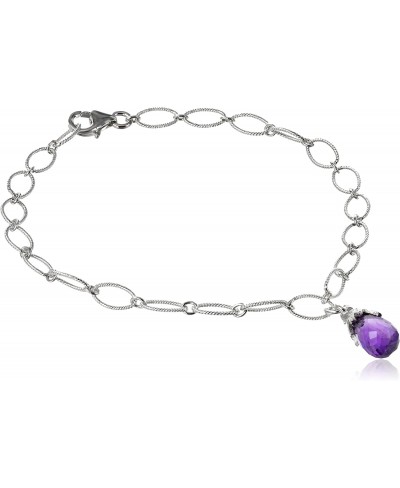 Sterling Silver Genuine African Amethyst Pineapple Charm Briolette Chain Bracelet 7.25 $54.25 Charms & Charm Bracelets