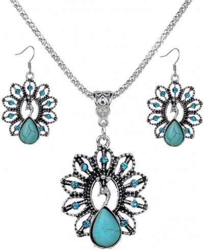 Peacock Turquoises Pendant Earrings Necklace Set for Womens Girls $7.79 Jewelry Sets