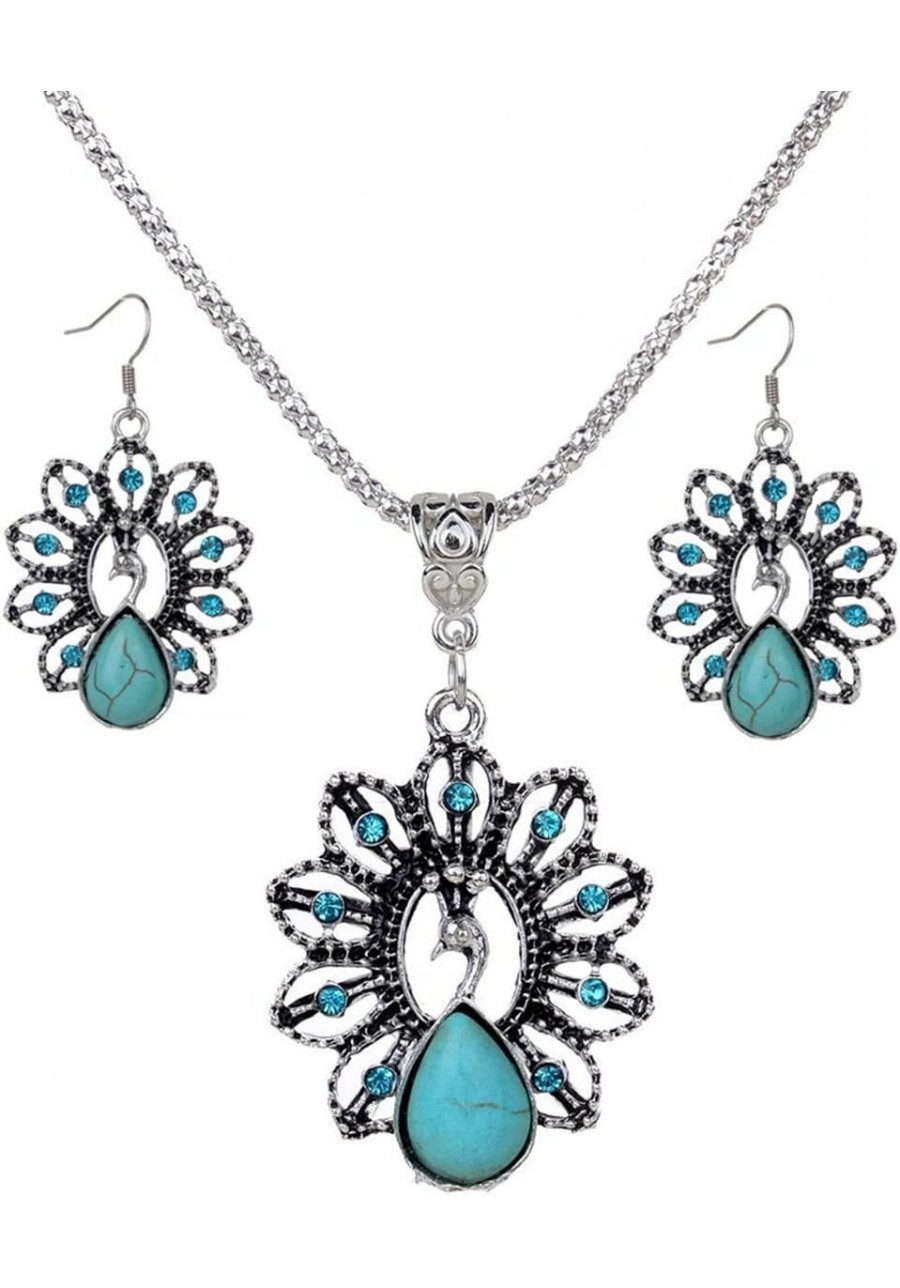 Peacock Turquoises Pendant Earrings Necklace Set for Womens Girls $7.79 Jewelry Sets