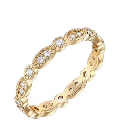 14K Gold Plated Cubic Zirconia Band Round Milgrain Eternity Bands Gold Rings for Women $17.62 Bands