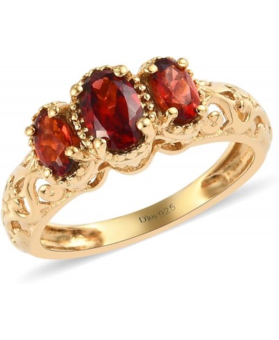 3 Stone Garnet 925 Sterling Silver Rings for Women 14K Yellow Gold Plated Openwork Vintage Engagement Gifts $25.22 Statement