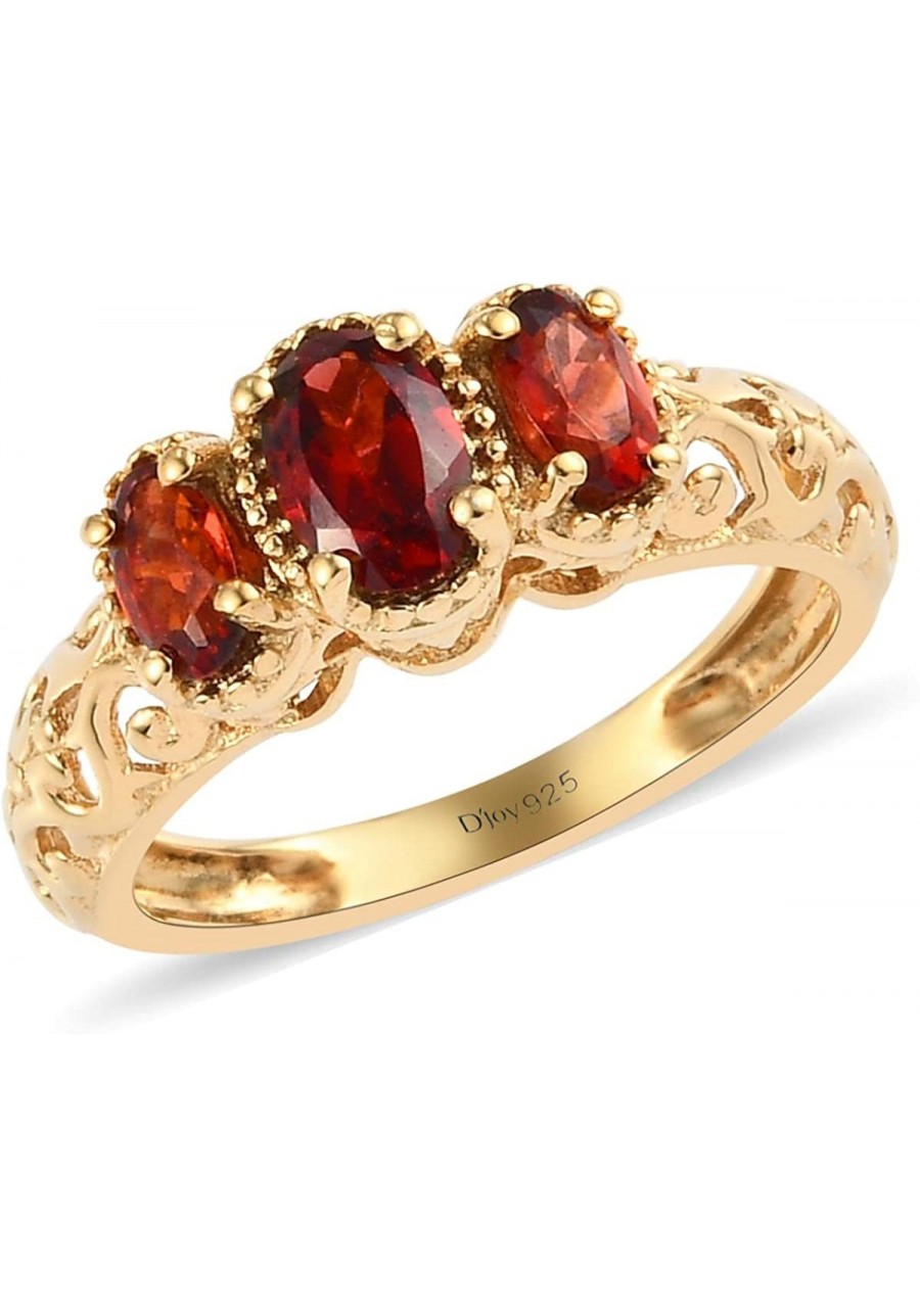 3 Stone Garnet 925 Sterling Silver Rings for Women 14K Yellow Gold Plated Openwork Vintage Engagement Gifts $25.22 Statement