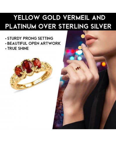 3 Stone Garnet 925 Sterling Silver Rings for Women 14K Yellow Gold Plated Openwork Vintage Engagement Gifts $25.22 Statement