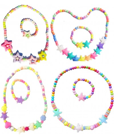 4Packs Acrylic Bead Flowers Necklace Colored Bead Bracelet Necklace Set Gift for Girls $10.64 Jewelry Sets
