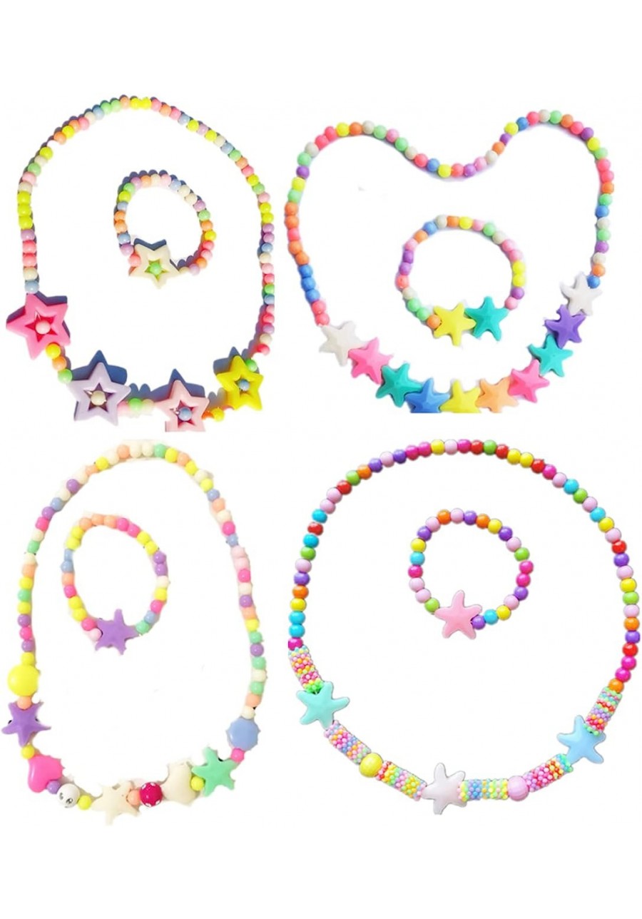 4Packs Acrylic Bead Flowers Necklace Colored Bead Bracelet Necklace Set Gift for Girls $10.64 Jewelry Sets