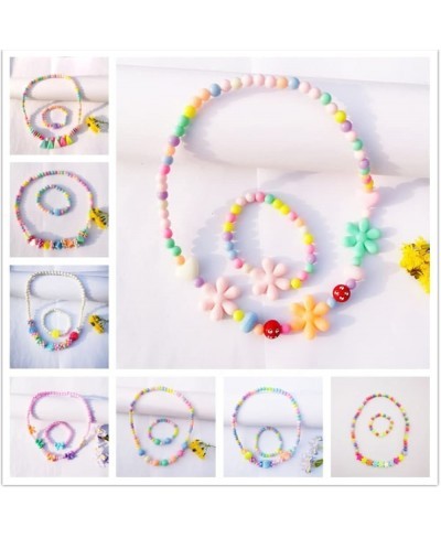 4Packs Acrylic Bead Flowers Necklace Colored Bead Bracelet Necklace Set Gift for Girls $10.64 Jewelry Sets