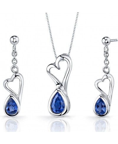 Created Sapphire Pendant Earrings Necklace Sterling Silver Heart Design 2 Carats $39.48 Jewelry Sets