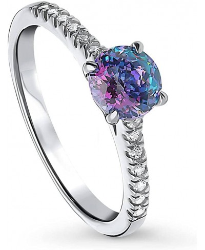 Sterling Silver Solitaire Purple Aqua Round Cubic Zirconia CZ Kaleidoscope Promise Ring for Women Rhodium Plated 0.8 Carat Si...