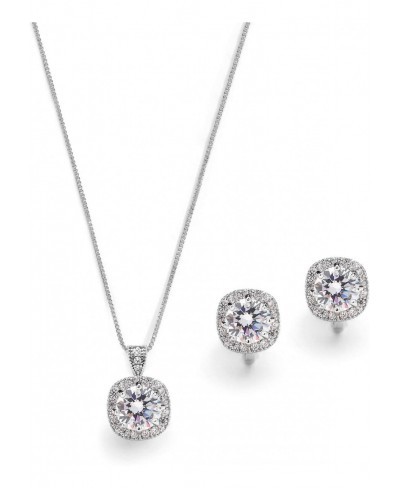 Necklace & Clip On Earrings Jewelry Set 10mm Cushion-Shaped Pave Halos with Round CZ Solitaires $26.91 Jewelry Sets