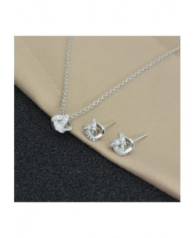 Knot Cubic Zirconia Pendant Necklace and Stud Earrings Set Shinning CZ Stone for Women Girls $10.36 Jewelry Sets