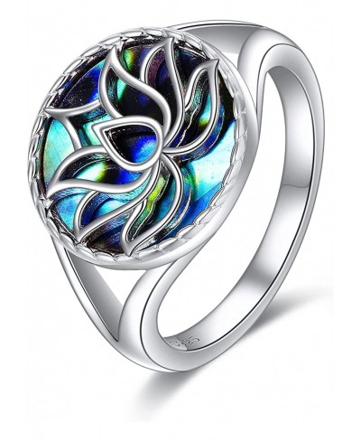 Lotus Flower Yoga Band Ring 925 Sterling Silver Ring with Abalone Shell Size 7 8 9 $34.55 Bands