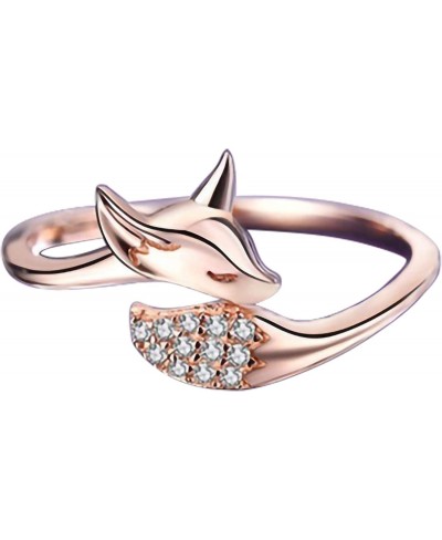 Fox Ring for Women Teen Girls Rose Gold Cute Animal Rings Fox Jewelry Gift for Her Girlfriend Wife $10.02 Statement