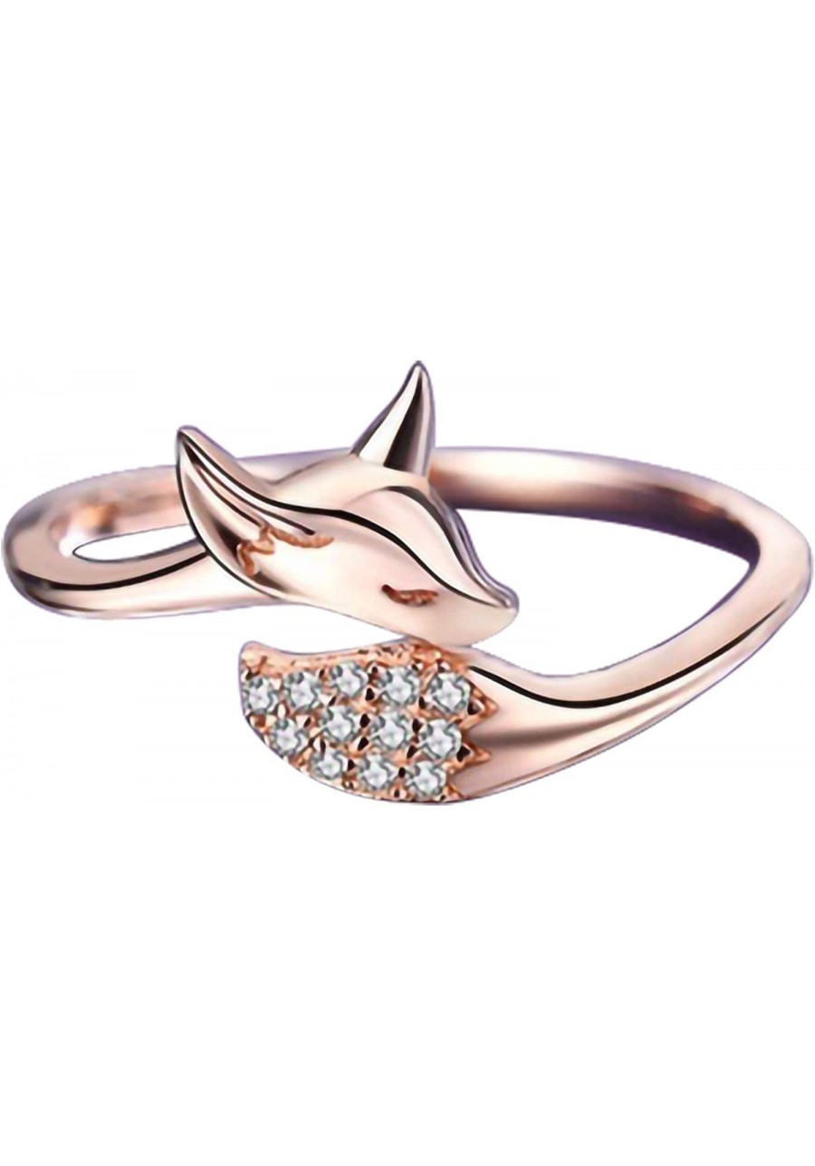 Fox Ring for Women Teen Girls Rose Gold Cute Animal Rings Fox Jewelry Gift for Her Girlfriend Wife $10.02 Statement