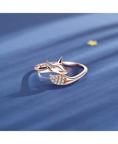 Fox Ring for Women Teen Girls Rose Gold Cute Animal Rings Fox Jewelry Gift for Her Girlfriend Wife $10.02 Statement