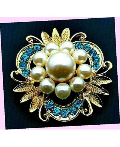 Luxury Pearl Cluster Leaf Flower Rhinestone Mandala Vintage Inspired Brooch Blue Rhinestone Brooch Pin for Women $33.06 Brooc...