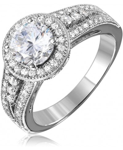 Rhodium Plated Sterling Silver Round Cut CZ Center Halo Split Shank Engagement Ring $41.71 Engagement Rings