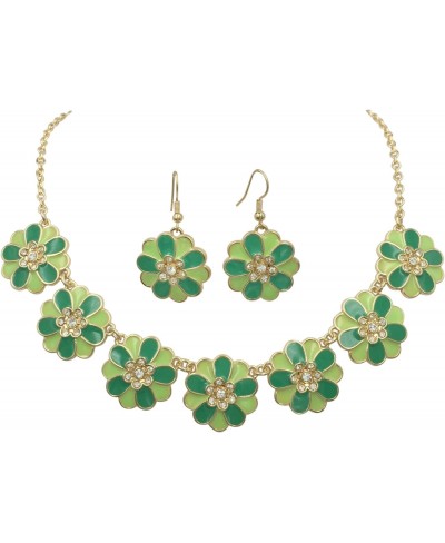 7 Daisy Flower with Rhinestones Cluster Gold Tone Boutique Statement Necklace & Earrings Set $17.85 Jewelry Sets