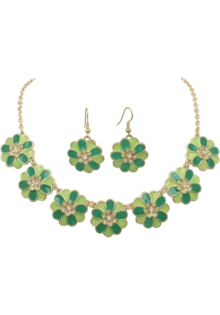 7 Daisy Flower with Rhinestones Cluster Gold Tone Boutique Statement Necklace & Earrings Set $17.85 Jewelry Sets