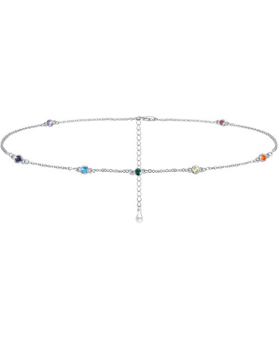 Chakra Necklace Sterling Silver Choker Necklace 7 Chakra Summer Beach Choker Necklace Jewelry Birthday Christmas Gifts for Wo...