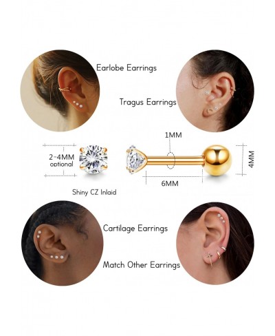 6 Pairs 18G Cubic Zirconia Stud Earrings Set for Women Men 316L Hypoallergenic Surgical Stainless Steel Piercing Cartilage Fa...