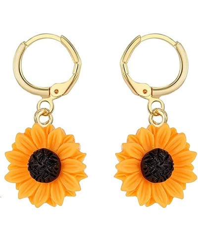 Boho Resin Sunflower Hoop Earrings for Women Fashion Yellow Daisy Sun Flower Dangle Drop Earring Girls Gift $21.44 Drop & Dangle