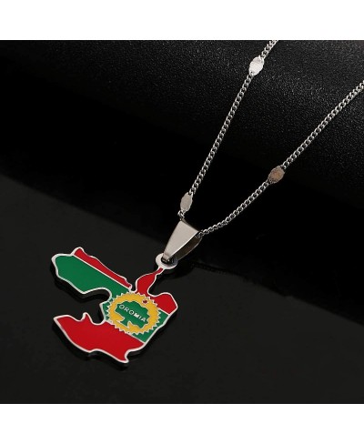 Stainless Steel Oromia Map Pendant Necklace Oromo Map Chain Jewelry $8.63 Pendant Necklaces
