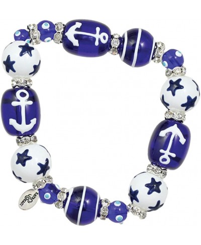 Clementine Design Anchors Away Nautical Bracelet Painted Glass Beads Rhinestones $10.68 Stretch
