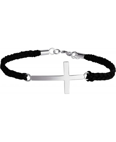 Jewelry of Faith Silver Plated Black Macrame Cross Bracelet 7" + .5" Extender $15.76 Link