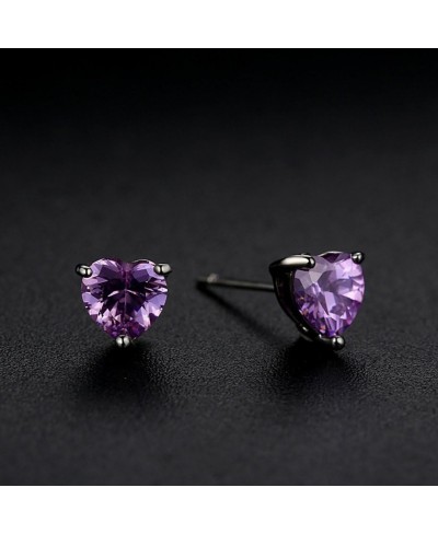 Jewelry Set Silver Plated Heart Pendant Purple Cubic Zircon Necklace Hoop Earring Stud for Women $12.54 Jewelry Sets