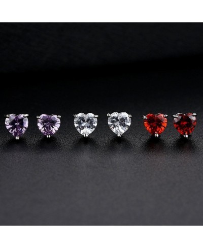 Jewelry Set Silver Plated Heart Pendant Purple Cubic Zircon Necklace Hoop Earring Stud for Women $12.54 Jewelry Sets