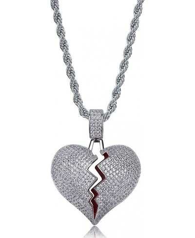 Iced Out Hip Hop Jewelry Gifts 18K Gold Plated Micro Pave Bling CZ Broken Heart Pendant Necklace $14.64 Pendants & Coins