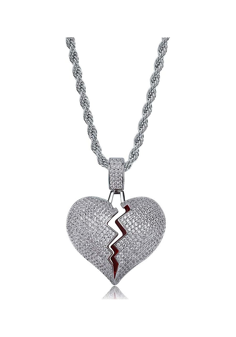 Iced Out Hip Hop Jewelry Gifts 18K Gold Plated Micro Pave Bling CZ Broken Heart Pendant Necklace $14.64 Pendants & Coins