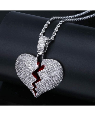 Iced Out Hip Hop Jewelry Gifts 18K Gold Plated Micro Pave Bling CZ Broken Heart Pendant Necklace $14.64 Pendants & Coins