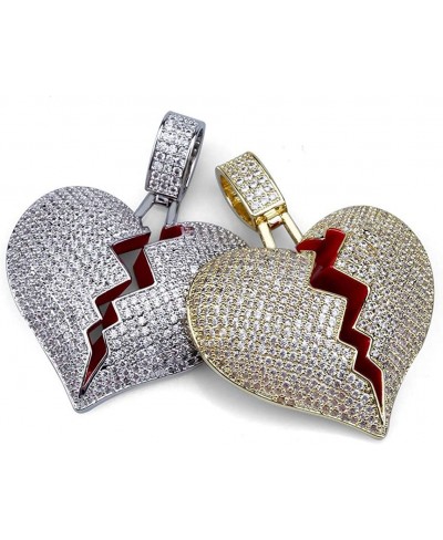 Iced Out Hip Hop Jewelry Gifts 18K Gold Plated Micro Pave Bling CZ Broken Heart Pendant Necklace $14.64 Pendants & Coins