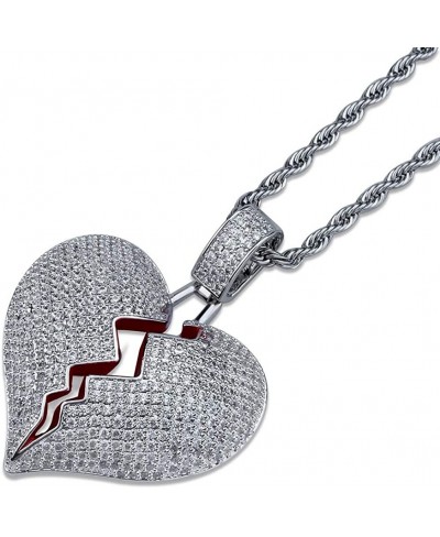 Iced Out Hip Hop Jewelry Gifts 18K Gold Plated Micro Pave Bling CZ Broken Heart Pendant Necklace $14.64 Pendants & Coins