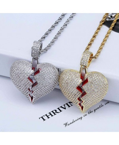 Iced Out Hip Hop Jewelry Gifts 18K Gold Plated Micro Pave Bling CZ Broken Heart Pendant Necklace $14.64 Pendants & Coins