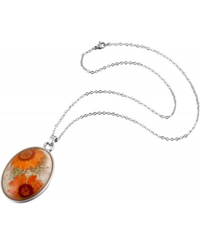 Multicolor Daisy Pressed Flowers Queen Anne's Lace Transparent Oval Pendant Necklace (4 Colors) $8.12 Pendant Necklaces