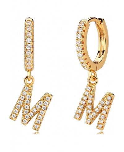 18K Dainty Gold Filled Pave Cubic Zircon Letter Charm Huggie Hoop Earrings Wear Initials A-Z 26 Letter Charm Earrings Persona...