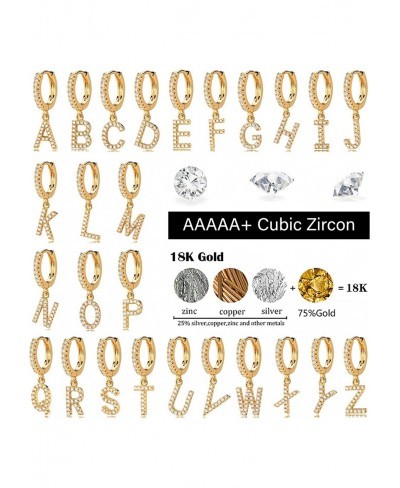 18K Dainty Gold Filled Pave Cubic Zircon Letter Charm Huggie Hoop Earrings Wear Initials A-Z 26 Letter Charm Earrings Persona...