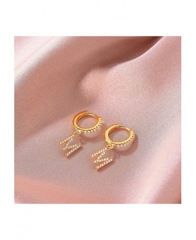 18K Dainty Gold Filled Pave Cubic Zircon Letter Charm Huggie Hoop Earrings Wear Initials A-Z 26 Letter Charm Earrings Persona...