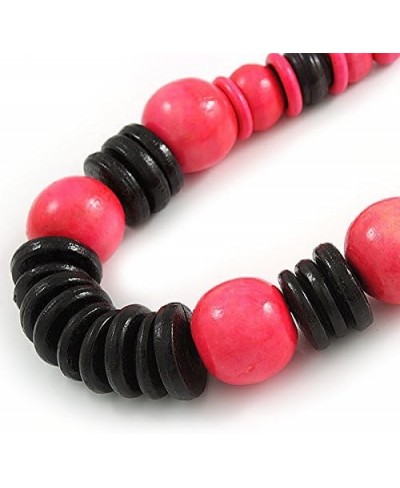 Statement Chunky Black/Deep Pink Wood Bead with Black Cotton Cord Necklace - 60cm L $17.12 Chains