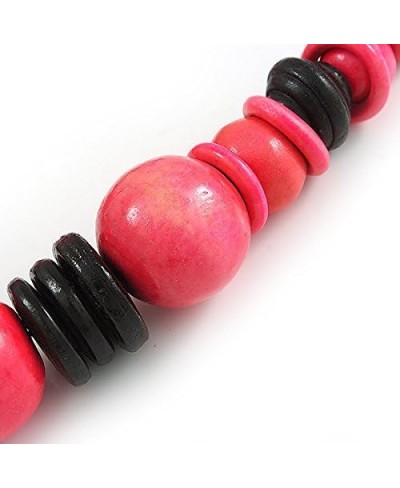 Statement Chunky Black/Deep Pink Wood Bead with Black Cotton Cord Necklace - 60cm L $17.12 Chains