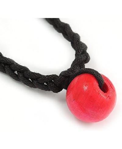 Statement Chunky Black/Deep Pink Wood Bead with Black Cotton Cord Necklace - 60cm L $17.12 Chains