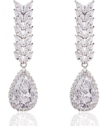 Rhodium Plated Full Prong CZ Teardrop Bridal Dangle Pierced Earrings $17.00 Drop & Dangle