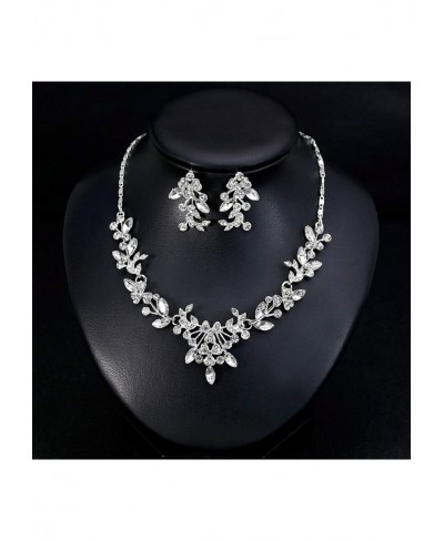 Rhinestone Shiny Floral Necklace Earrings Sets for Women Girls Ladies Fashion Hypoallergenic Statement Mother's Day Jewelry G...