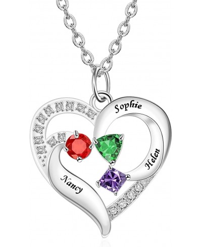 925 Sterling Silver Personalized Mother Heart Necklace with 1-5 Simulated Birthstones Mother Daughter Women Necklaces Custom ...