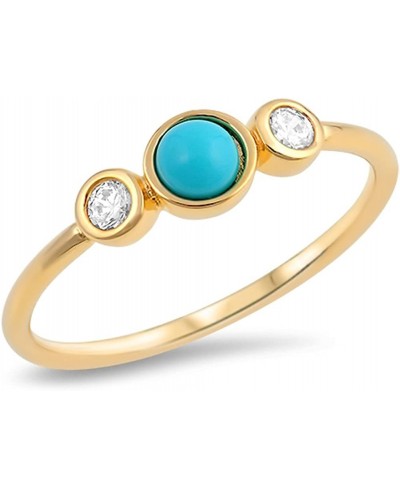 Gold-Tone Clear CZ Round Simulated Turquoise Ring New .925 Sterling Silver Band Sizes 4-10 $21.77 Bands